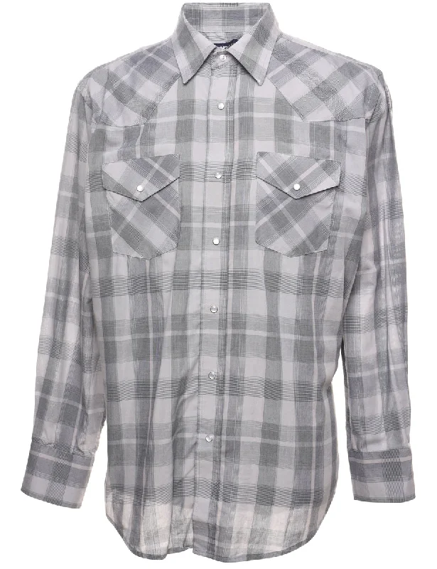 Grey Checked Western Shirt - L