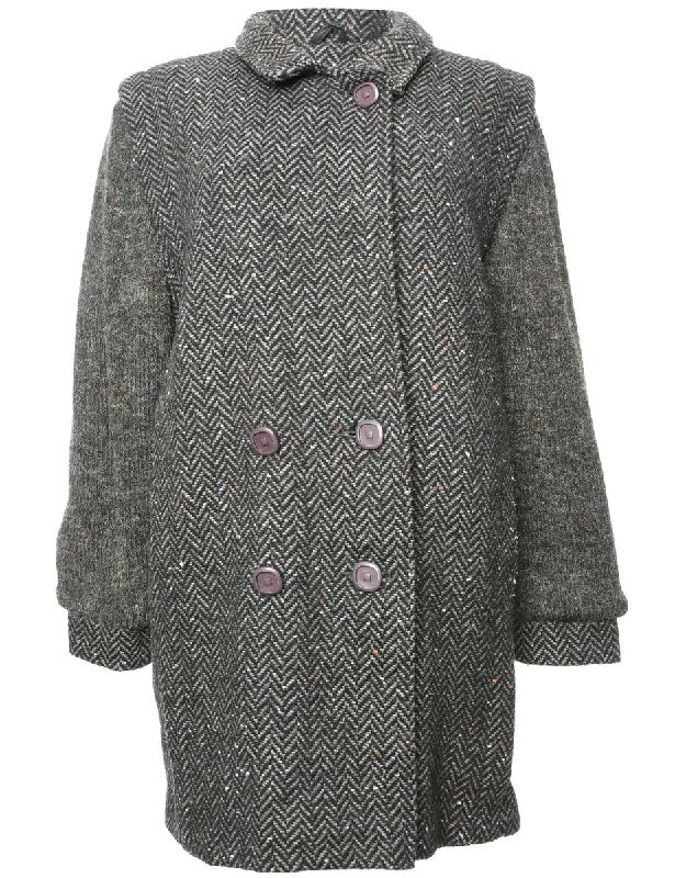 Herringbone Wool Coat - L