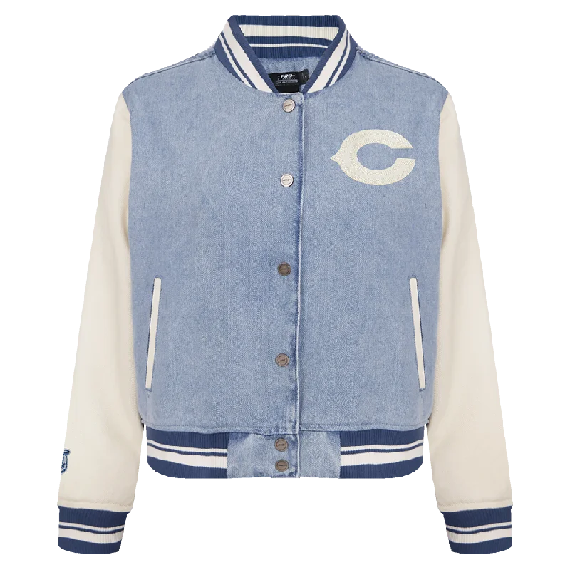 NFL CHICAGO BEARS VARSITY BLUES WOMEN'S DENIM VARSITY JACKET (DENIM/LINEN)