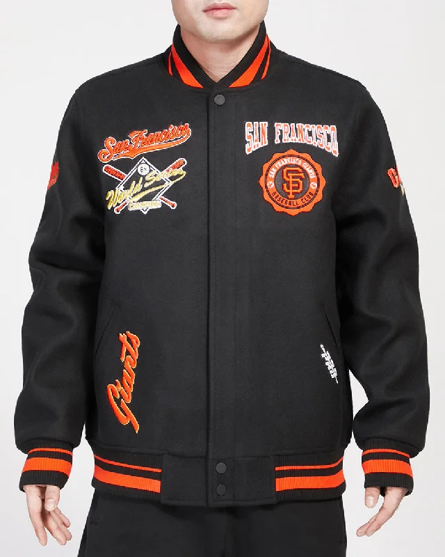 MLB SAN FRANCISCO GIANTS CREST EMBLEM RIB WOOL VARSITY JACKET (BLACK/ORANGE)