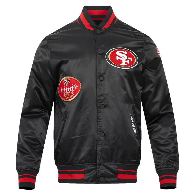 NFL SAN FRANCISCO 49ERS OLD ENGLISH MEN'S RIB SATIN JACKET (BLACK/RED/BLACK)