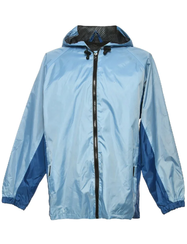 Hooded Light Blue Nylon Jacket - L