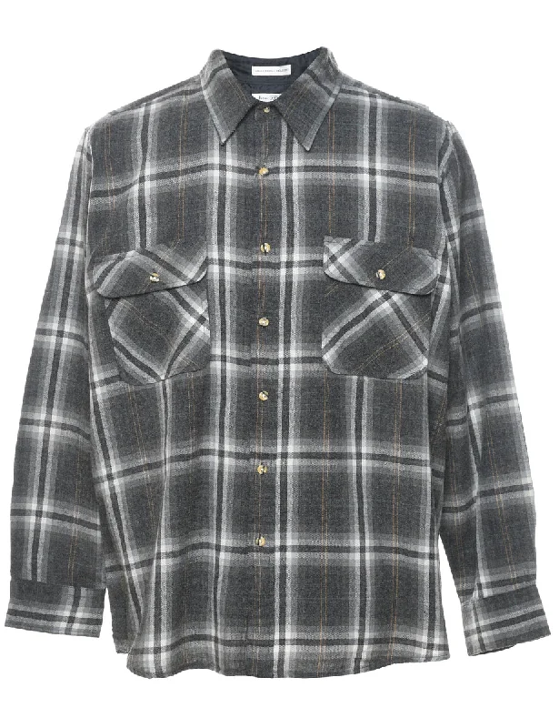 Grey & White Checked Plaid Shirt - XL