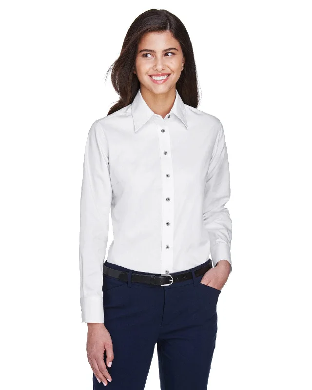 Harriton Ladies Long Sleeve Stain-Release Twill Shirt | White