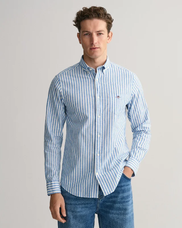 Gant Cotton/Linen Stripe Reg LS Shirt Day Blue