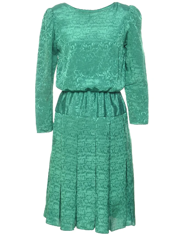 Jacquard Design Green 1980s Evening Dress - M