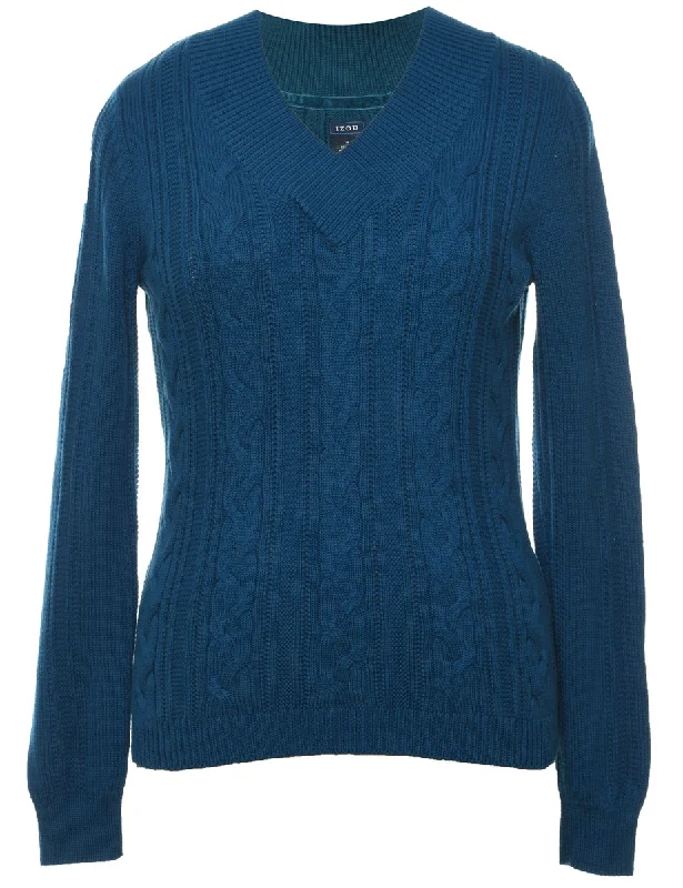 Izod Cable Knit Blue Jumper - M