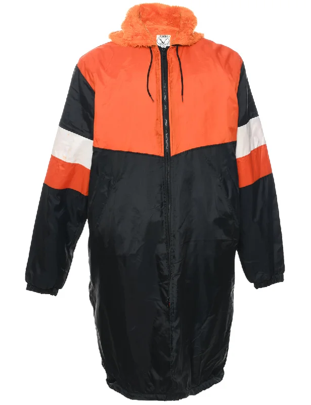 Hooded Black & Orange Nylon Coat - XL