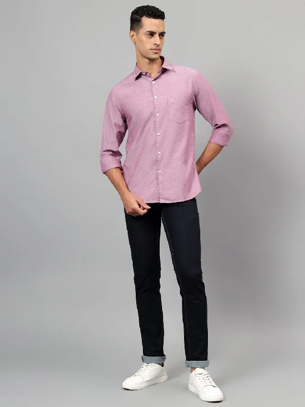 Men's Maroon Self Design Full Sleeves Casual Shirt