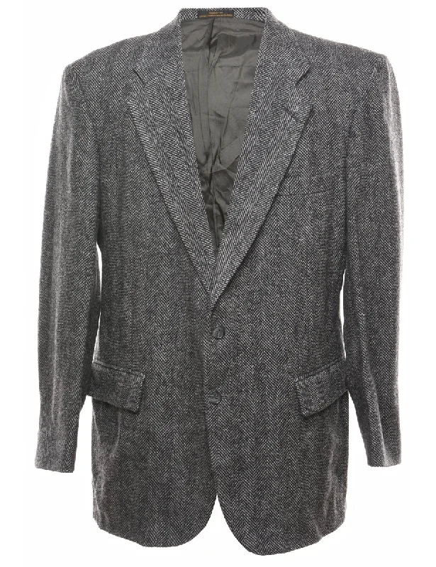 Herringbone Tweed Dark Grey Blazer - L