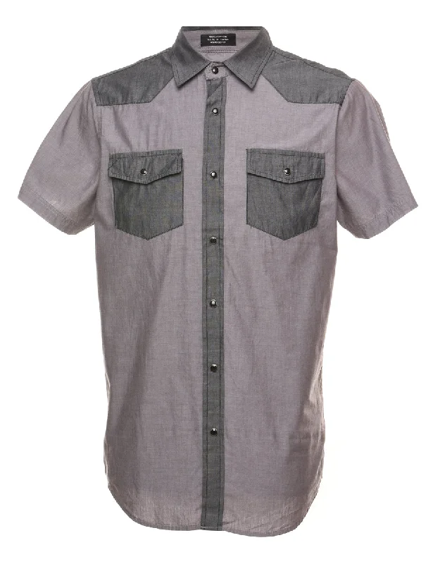 Grey Short Sleeve Western Shirt - M