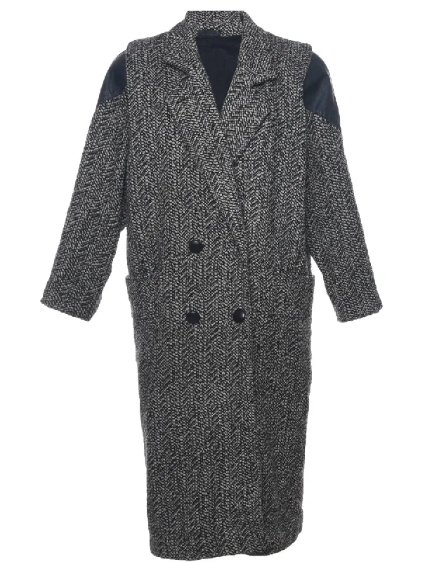 Herringbone Tweed Wool Coat - L