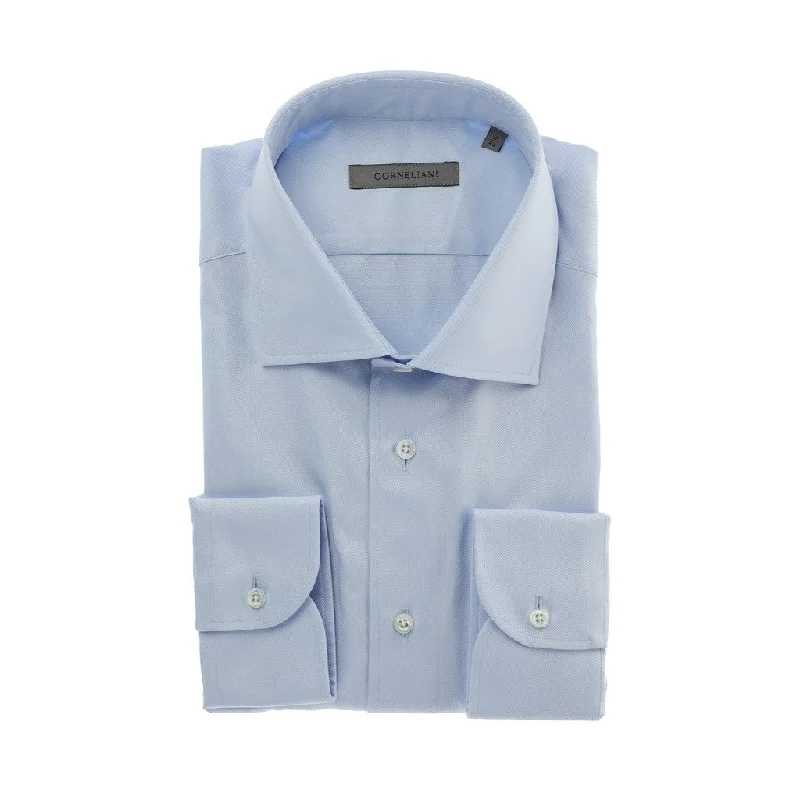 CORNELIANI Oxford Single Cuff Tailored Fit Cotton Shirt BLUE