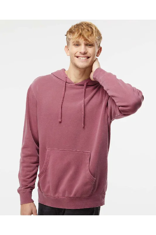 Independent Trading Co. Mens Pigment Dyed Hooded Sweatshirt Hoodie w/ Pouch Pocket - Maroon