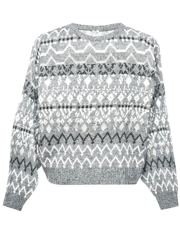 Geometric Print Black, White & Grey Jumper - L