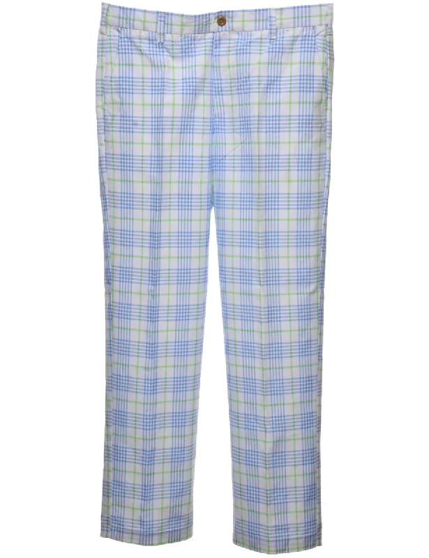 Izod Checked Pattern Light Green & Blue Trousers - W34 L32