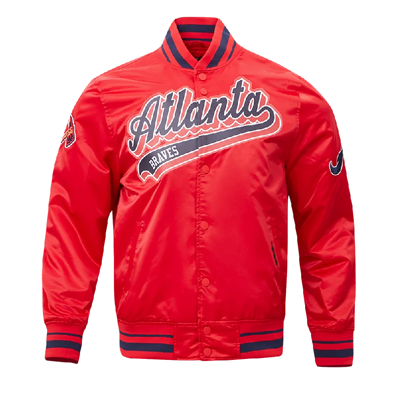 MLB ATLANTA BRAVES SCRIPT TAIL MEN'S SATIN JACKET (RED/MIDNIGHT NAVY/RED)