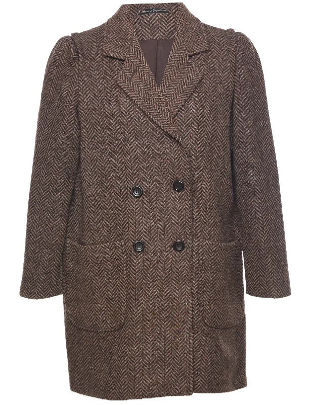 Herringbone Tweed Wool Coat - M