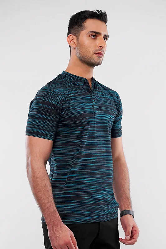 Printed Henley T-Shirt - Black