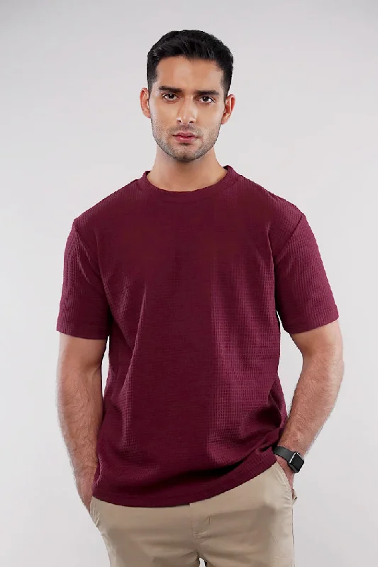 Textured Oversized T-Shirt - Maroon