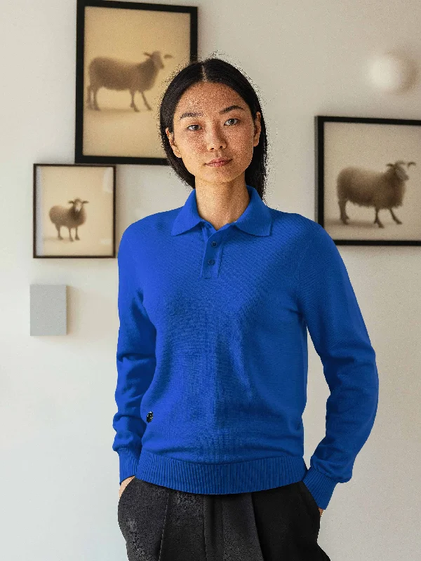 The Long Sleeve Knitted Polo - Cobalt Blue